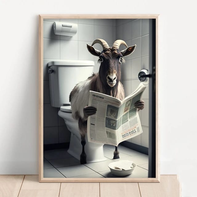 Animals Sitting on the Toilet Reading a Newspaper Prints !