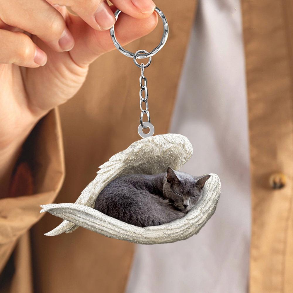 Chartreux Cat Sleeping Angel Acrylic Keychain