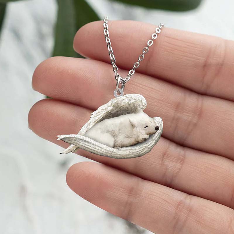 Samoyed Sleeping Angel Stainless Steel Necklace !