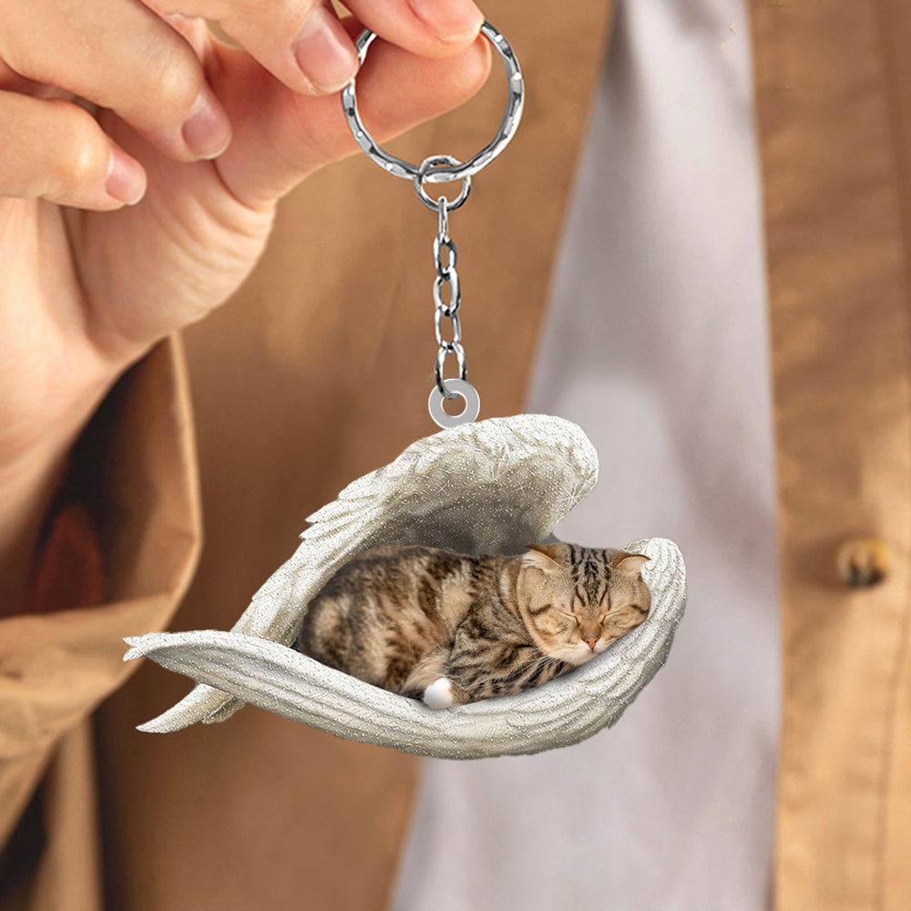 Scottish Fold Cat Sleeping Angel Acrylic Keychain